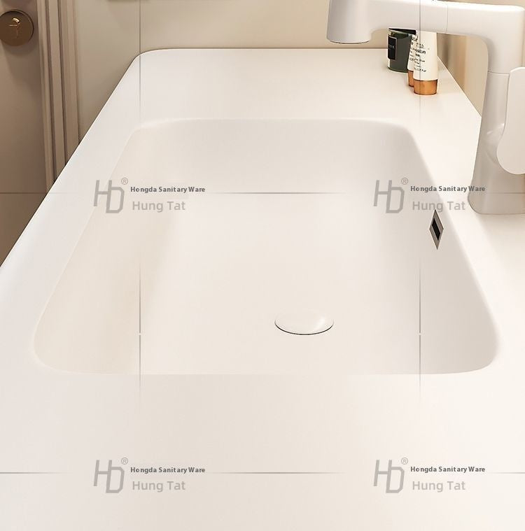 QW- Cream Color Storage Smart Glass Cabinet Bathroom Stone Basin