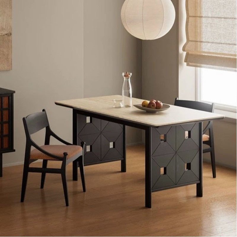 Modern villa square Premium dining table The surface is made of wood and granite. Luxurious style for use in the home.