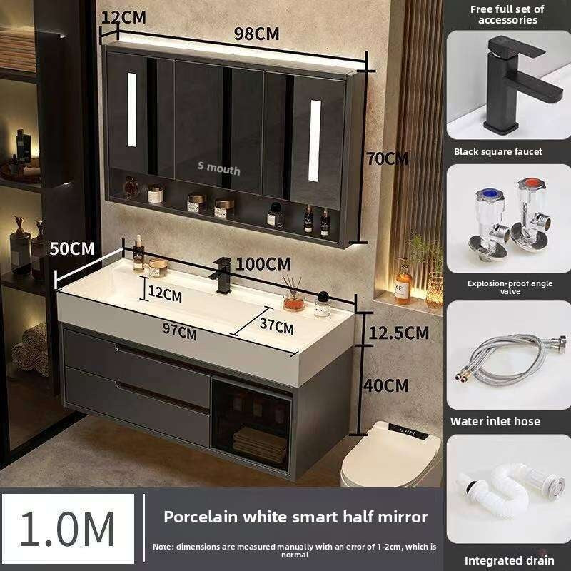 QW- Real Wood Storage Cabinet Smart Mirror in the Bathroom Sink Set