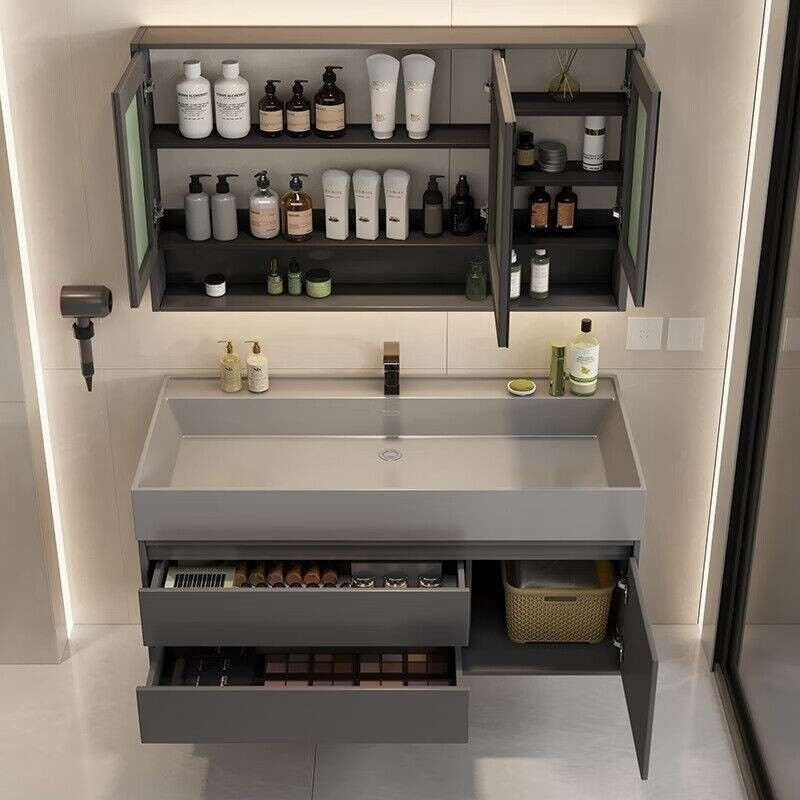 QW- Stone Basin Smart Mirror Bathroom Storage Cabinet