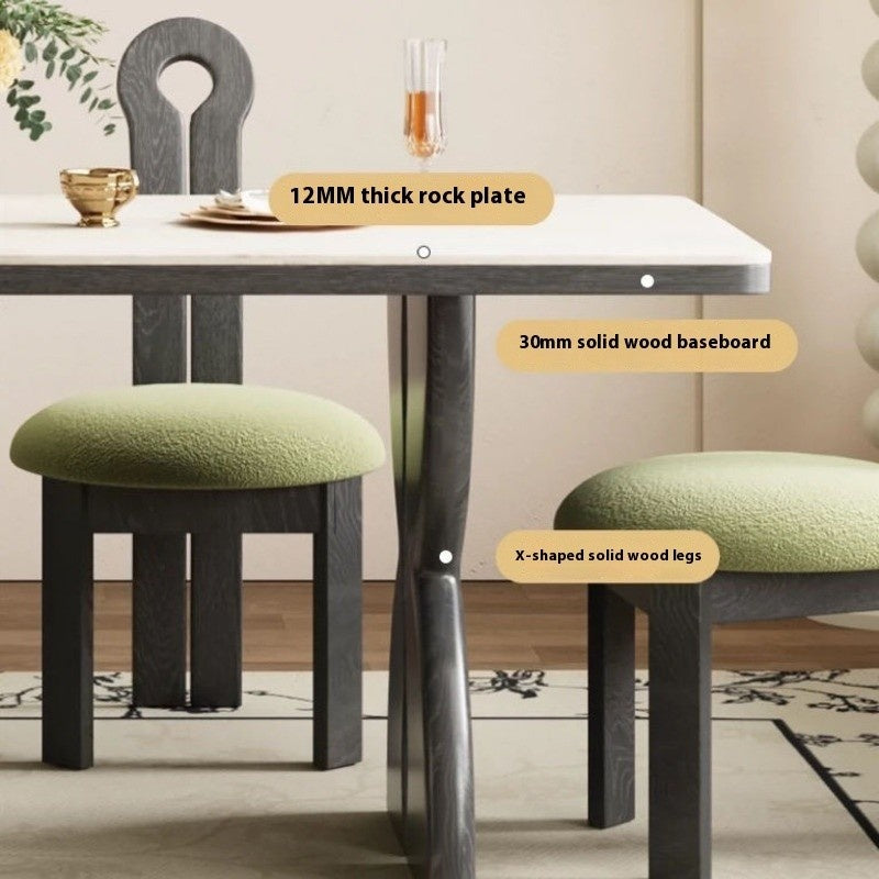 French style dining table set, elegant black granite, premium real wood, square shape for small homes.