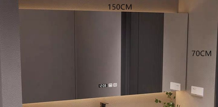 QW- Smart Solid Wood Wall Mounted Bathroom Mirror Storage Cabinet