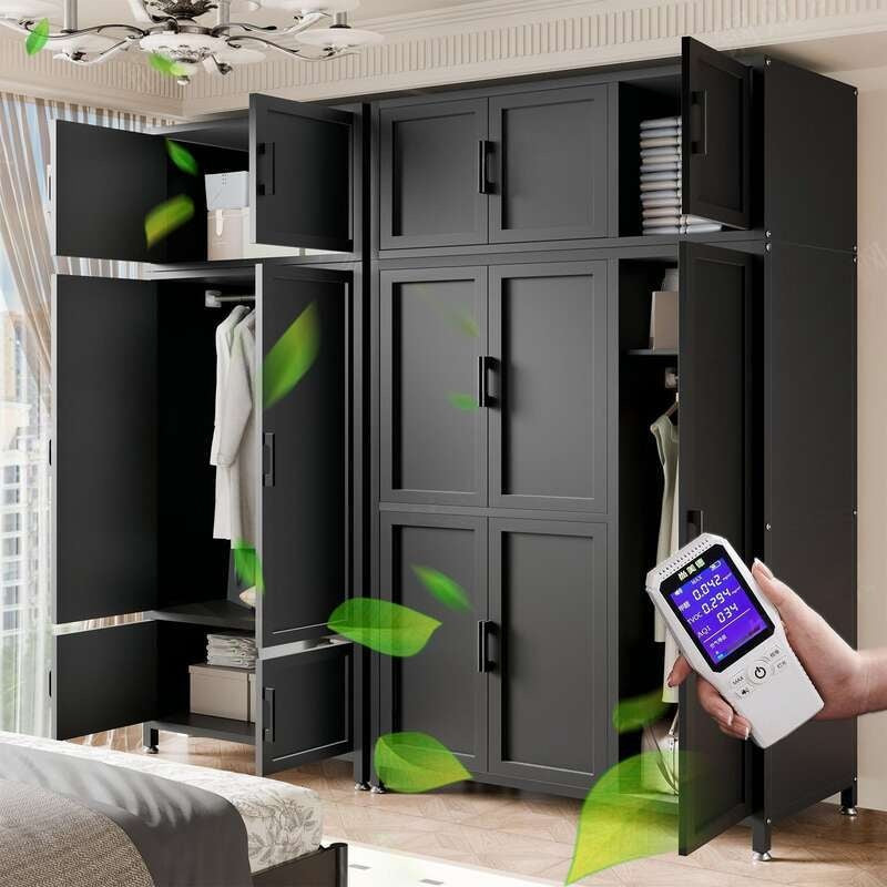 Simple Black for Home, Bedroom, Rental Room, Children's Metal Wardrobe