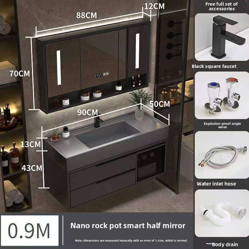 QW- Real Wood Storage Cabinet Smart Mirror in the Bathroom Sink Set