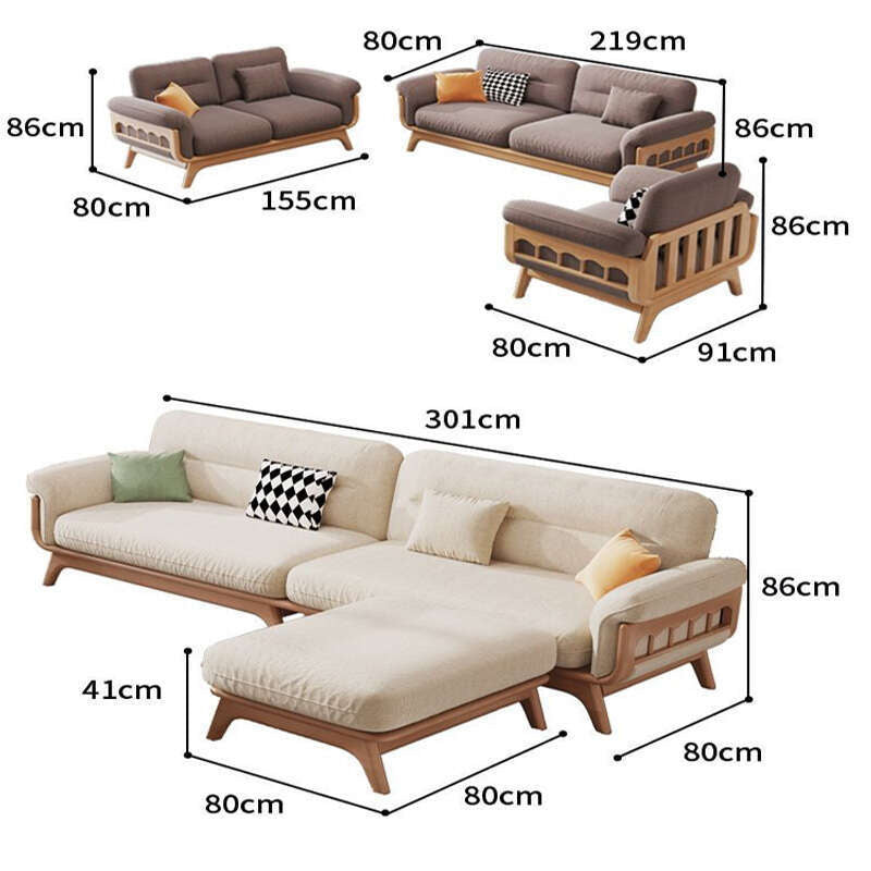 Nordic Solid Wood Cream Combination Japanese Style Simple Modern Entry Living Room Four Sofa