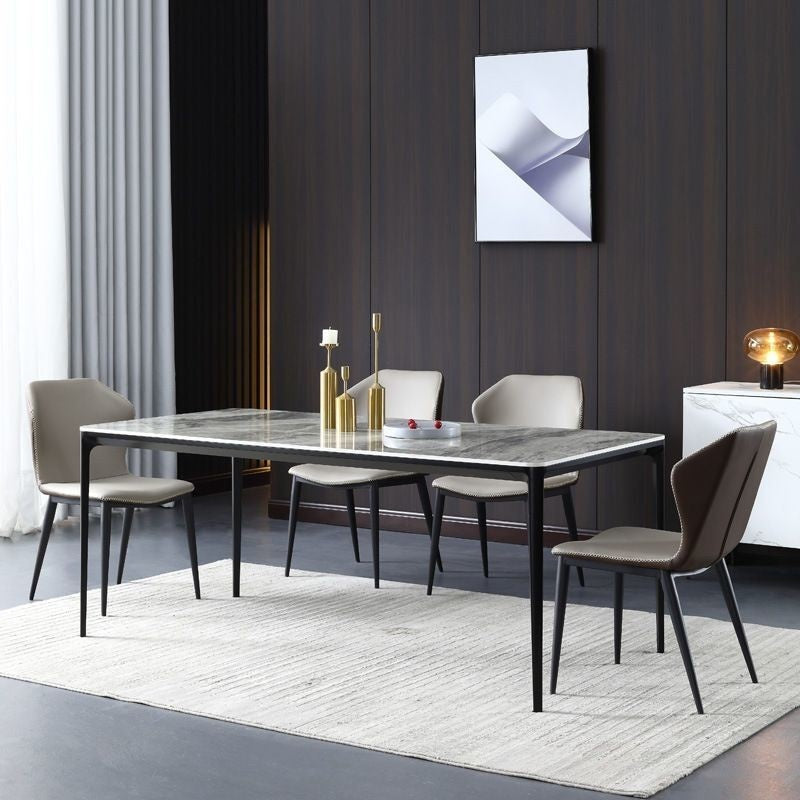 Modern marble dining table, square shape, elegant tone, small size for Italian style living room.