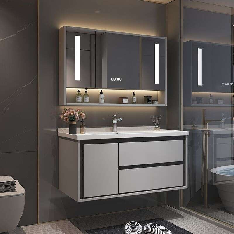 QW- Oak Wood Storage Cabinet Smart Mirror Sink Set in the Bathroom