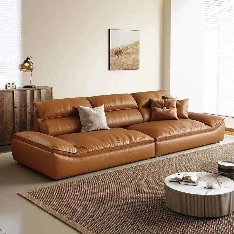 Sailing high living room, Italian luxury leather sofa, light