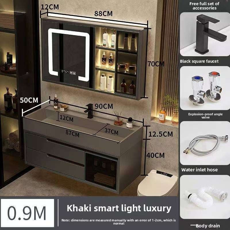 QW- Real Wood Storage Cabinet Smart Mirror in the Bathroom Sink Set