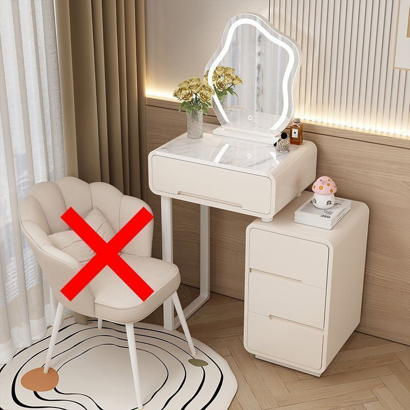 Modern Simple Bedroom Small Style Solid Wood Cream Wind Dressing Table with Smart Cabinet Mirror Chair