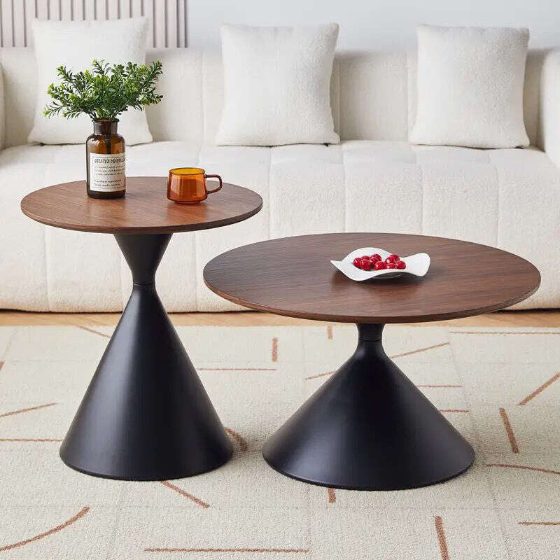 Solid wood tea table, Nordic style, for home living room, mixed design, modern, simple, round shape.