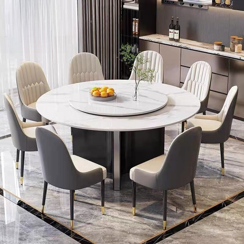 Ready Stock Modern luxury marble round table, compact size, with rotating plate, suitable for small rooms.
