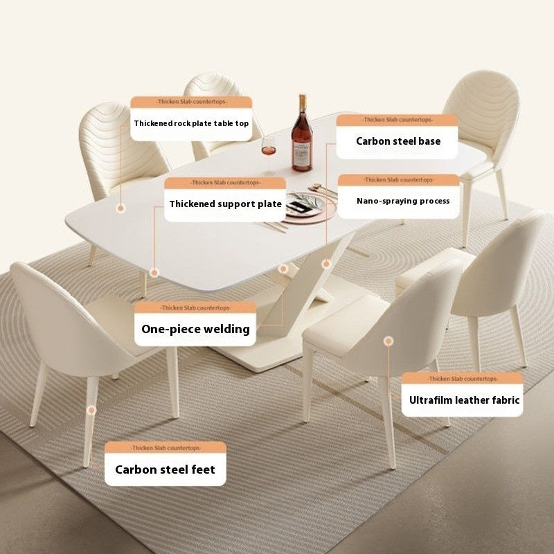 Modern Cream White Stone Table Set with Chairs - Stylish Home Dining Solution