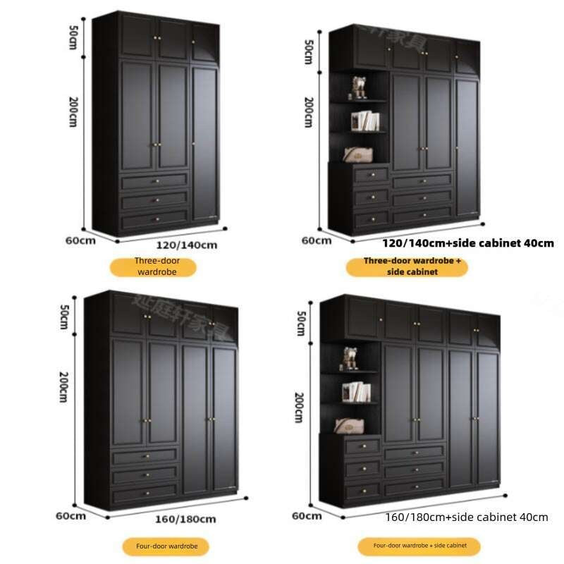 Solid wood Vintage French black For the bedroom american style large wardrobe