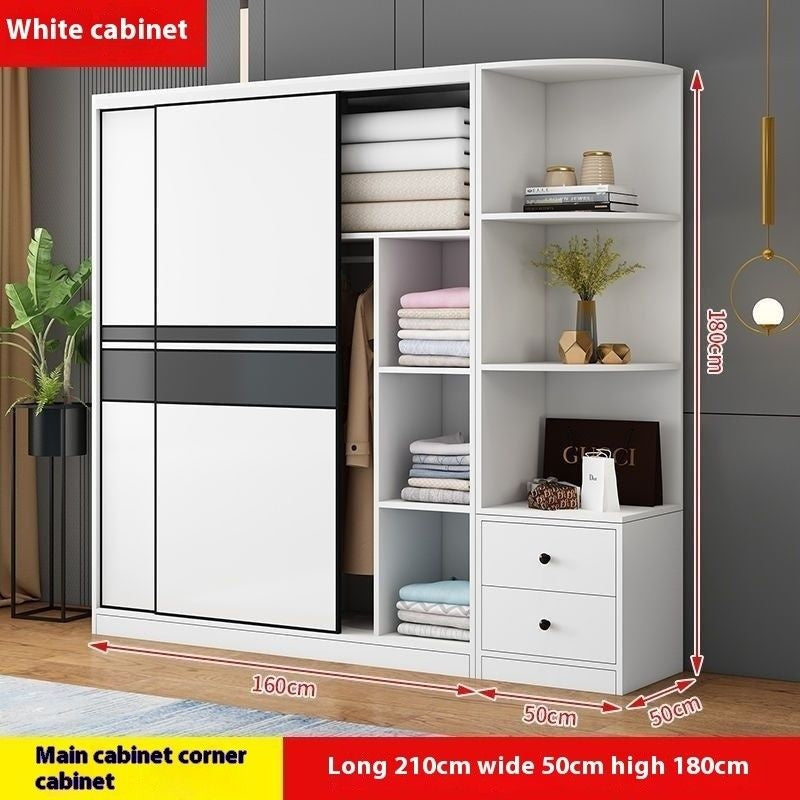 Solid wood home bedroom sliding door large wardrobe simple modern cabinet