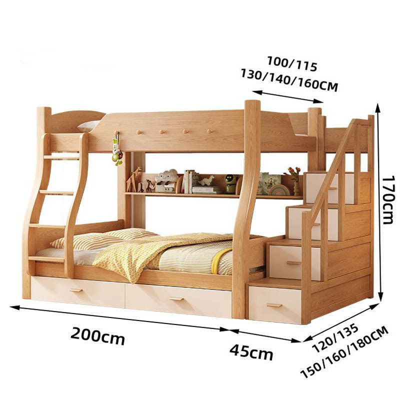 Thickened Wooden Double Upper and Lower Beds, Children's Solid Wood Bed, Multi-purpose, High-low, Includes Parent Bed