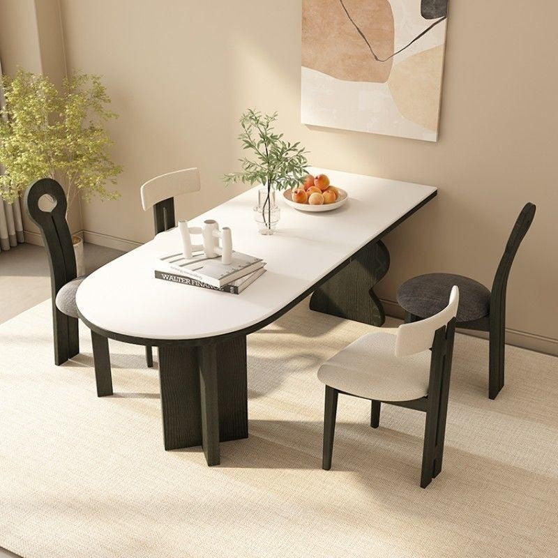 Nordic Style Sandstone Dining Set French Oval Table for Small Homes