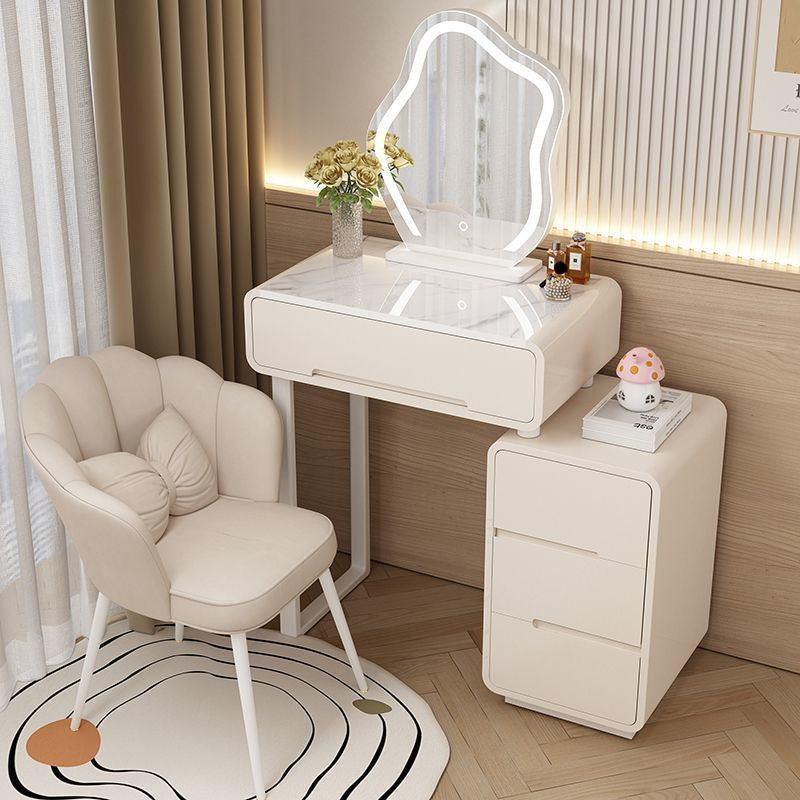 Modern Simple Bedroom Small Style Solid Wood Cream Wind Dressing Table with Smart Cabinet Mirror Chair