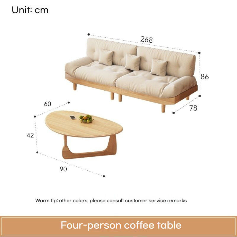 Nordic Full Set Solid Wood Sofa with Cloud Fabric, Simple Modern Living Room for Small Homes