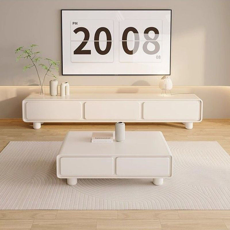 เมนูกลมครีมลมทีวีตู้สีขาวที่เรียบง่ายในโต๊ะกาแฟรวมห้องนั่งเล่นขนาดเล็กชั้นใน...