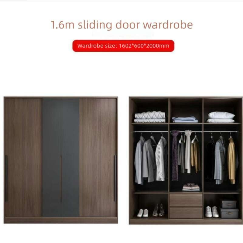 Modern wardrobe with sliding doors, bedroom storage cabinet, three-door hanging wardrobe, large capacity.