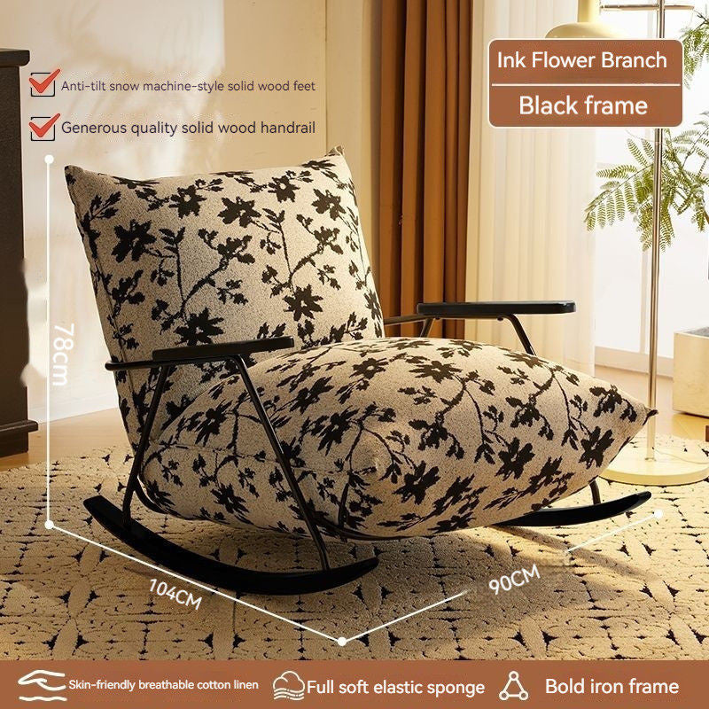 Light Luxury Simple Design Felt Single Sofa Cotton Hemp Rocking Lounge Chair Small Home Living Room Balcony Flower Cloth