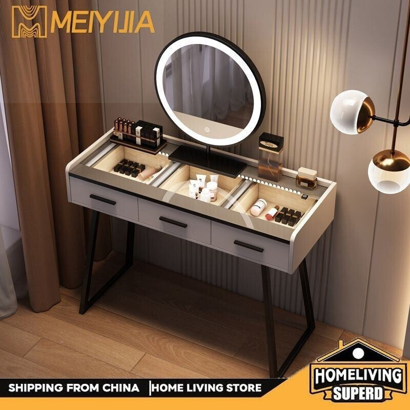 Solid Wood Storage Cabinet Simple Nordic Light Luxury Mirror Dressing Table