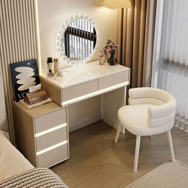 Bedroom Real Wood Dressing Table Modern minimalist style, cream color, used in the main room. With a drawer cabinet