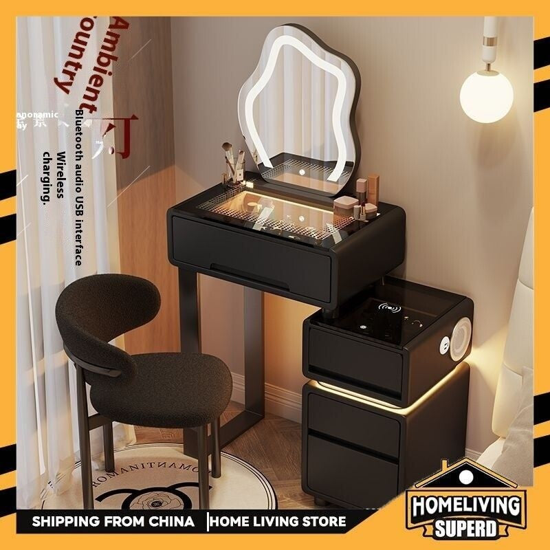 Modern Simple Premium Bedroom Small Solid Wood Type Cream Wind Dressing Table with Smart Cabinet