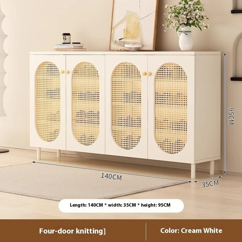 Storage Home Living Room Woven Rattan Door French Food High Capacity Shoe Cabinet