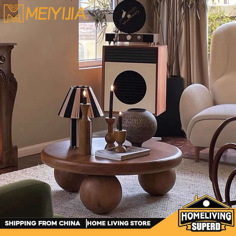 Solid Wood Table, Round Coffee for Home Living Room, Modern Style Small Table