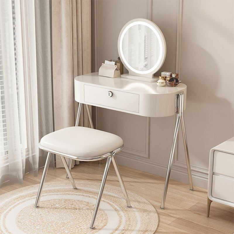 Nordic Light Luxury Simple Small Home Drawer Mirror Dressing Table Solid Wood One Makeup Storage