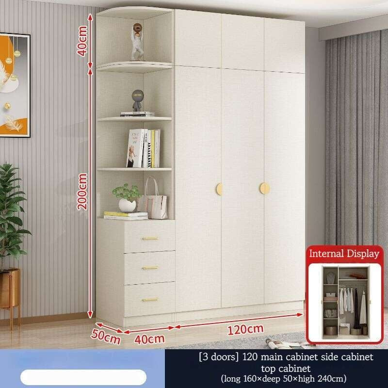 Solid Wood Double Open Doors Modern Cream Wind Wardrobe Large Capacity Multipurpose