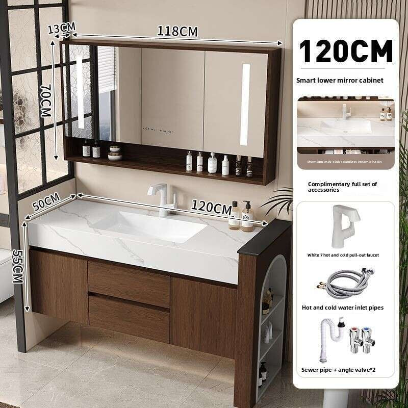 QW- Custom-made Real Wood Storage Smart Mirror Cabinet for Bathroom, Bathroom Sink Set