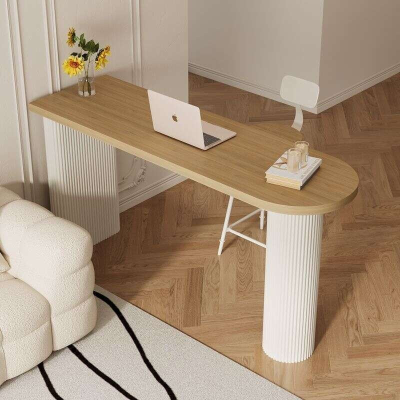 Solid wood coffee bar table, modern simple high chairs, chairs against the wall, long table