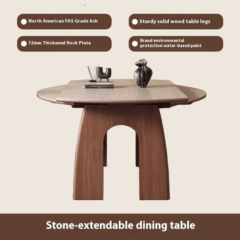 French-style dining table, expandable foldable, made from wood and granite, suitable for small rooms.