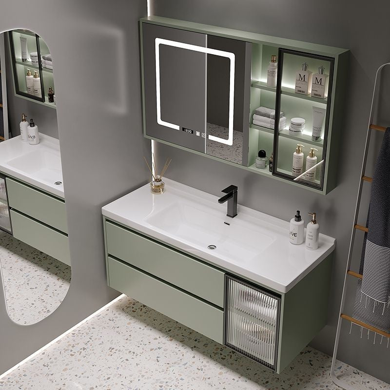QW- Green Storage Smart Mirror Cabinet Bathroom Sink Set