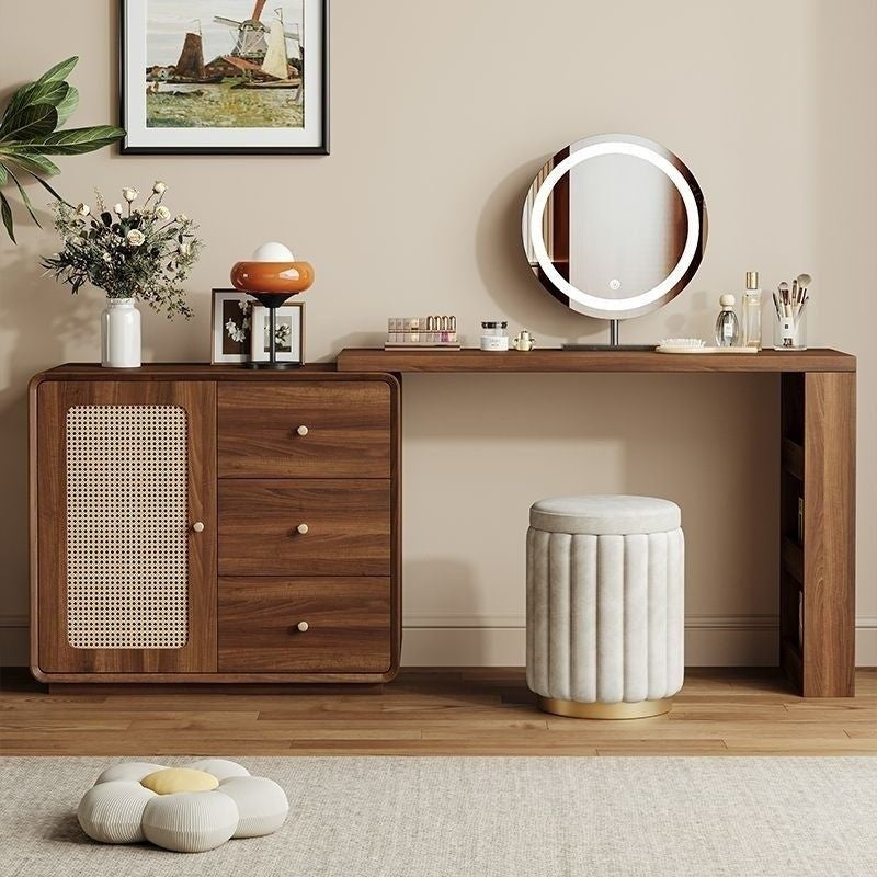 Rattan Woven Round Solid Wood Cabinet One Dressing Table Main Bedroom Corner Foldable