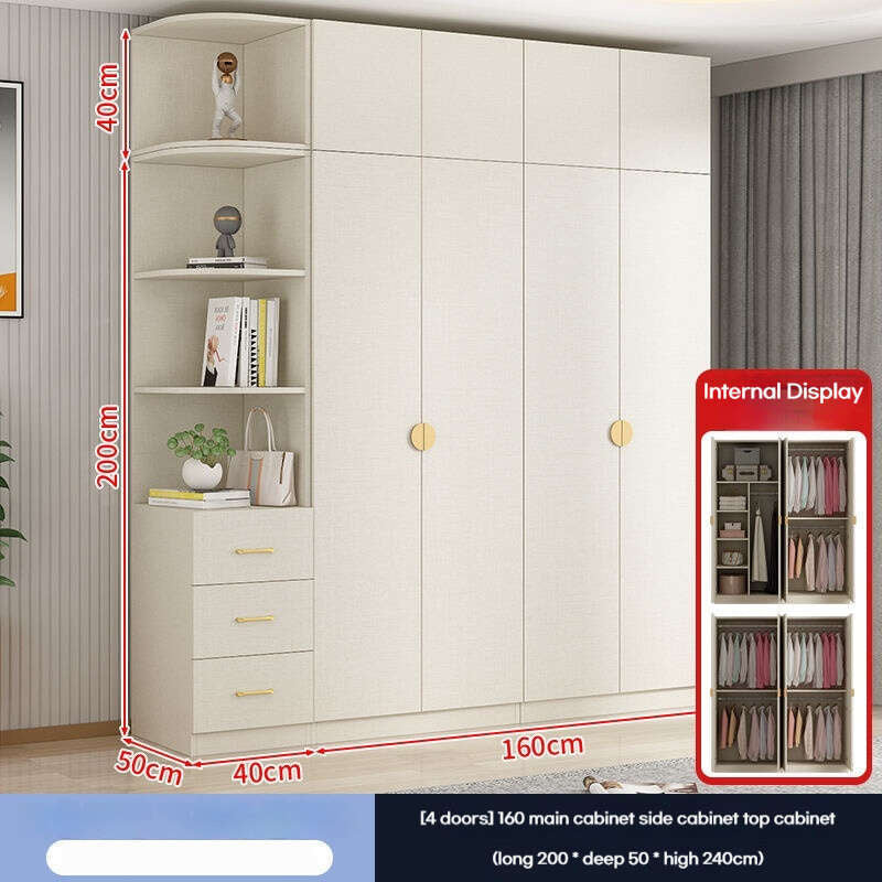 Solid Wood Double Open Doors Modern Cream Wind Wardrobe Large Capacity Multipurpose