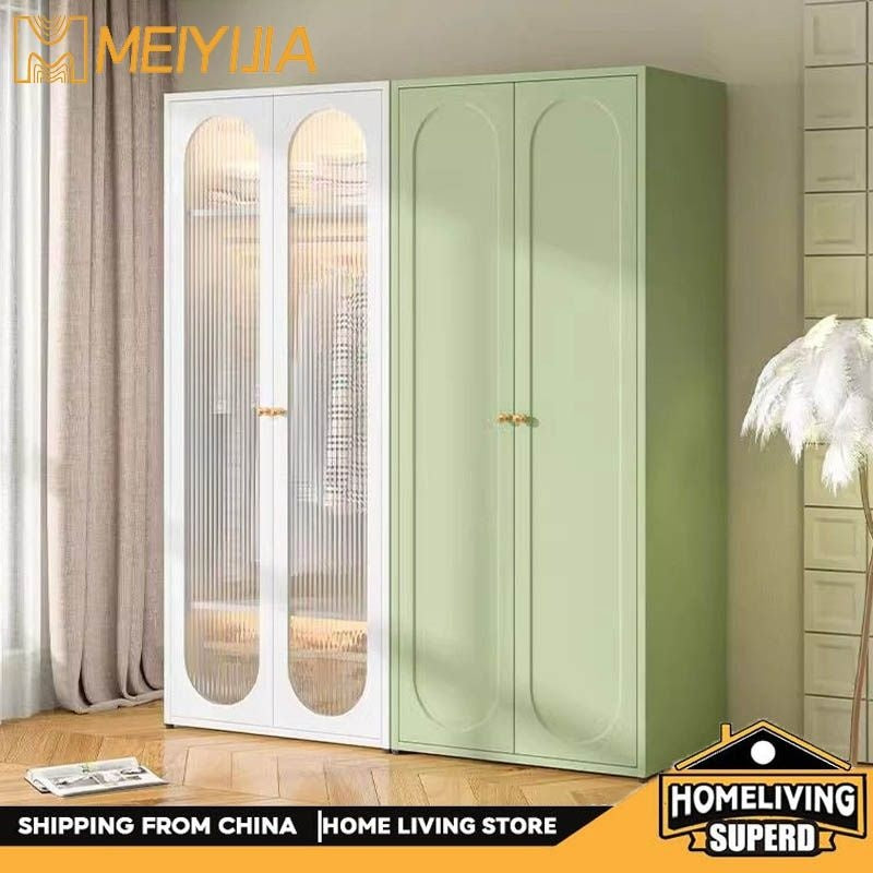 Cream Windbreaker Bedroom Home Iron Wardrobe Three-Door Storage Cabinet Easy Combination