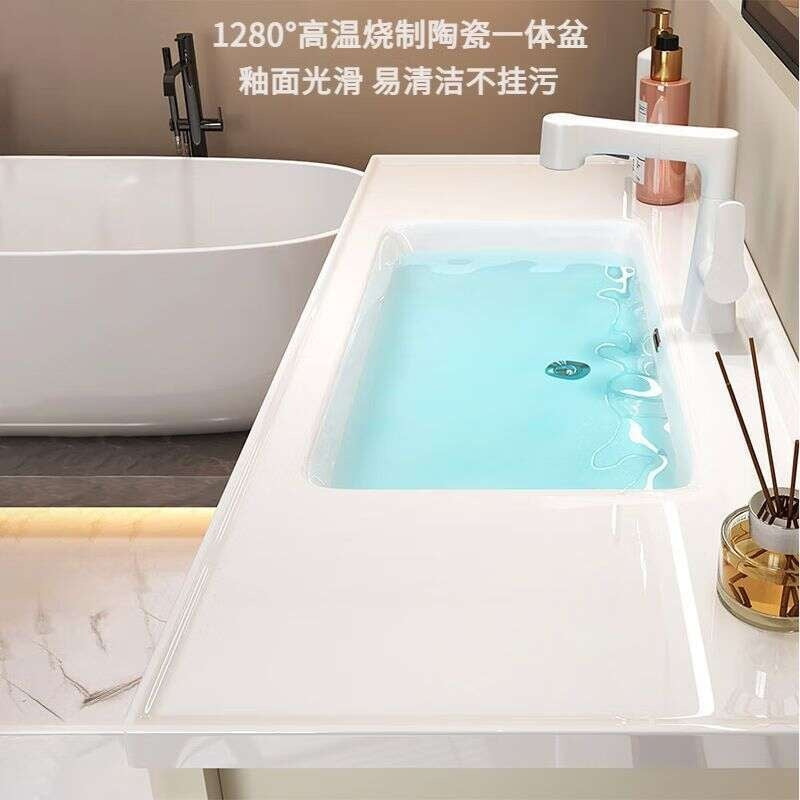 QW- Bathroom storage with oak wood gloss finish, smart mirror cabinet in the bathroom, bathroom sink set