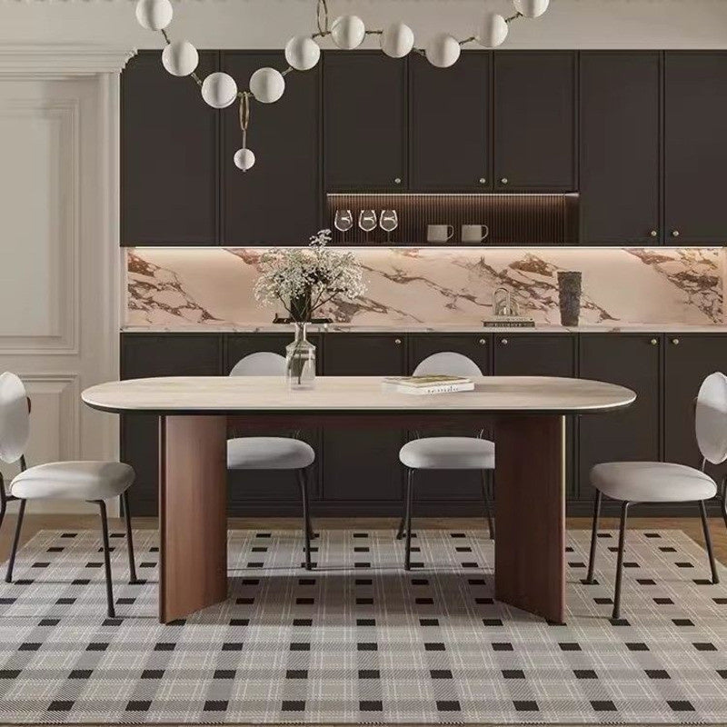 European-style solid wood stone cave dining table fully supports lightweight and elegant design suitable for living room.