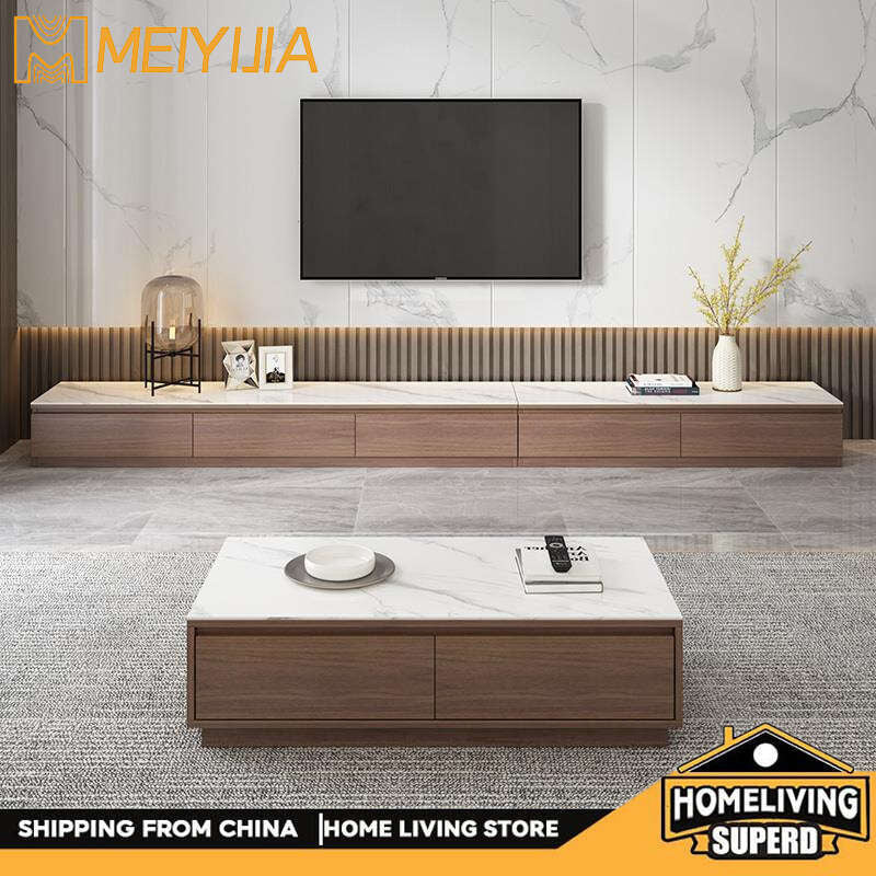 Marble Coffee Table Combo Set Modern Minimalist Living Room TV Floor Cabinet Rockboard