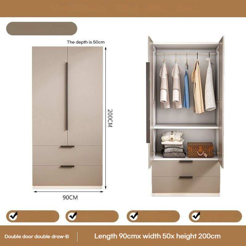 Solid Wood Home Bedroom Easy Assembly Two Door Storage Cabinet Small Wardrobe