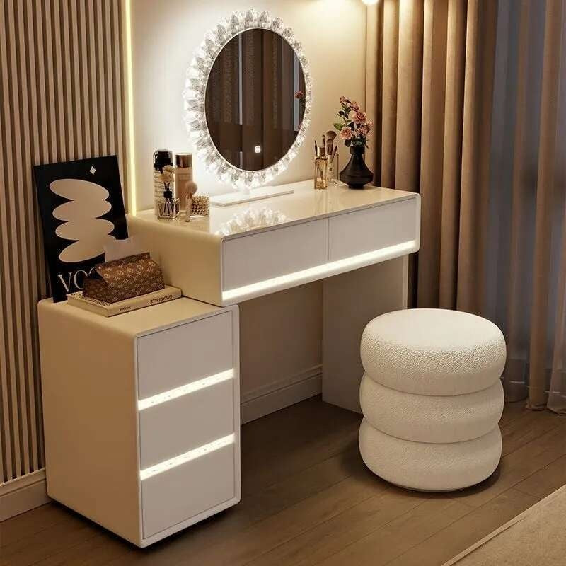 Bedroom Real Wood Dressing Table Modern minimalist style, cream color, used in the main room. With a drawer cabinet