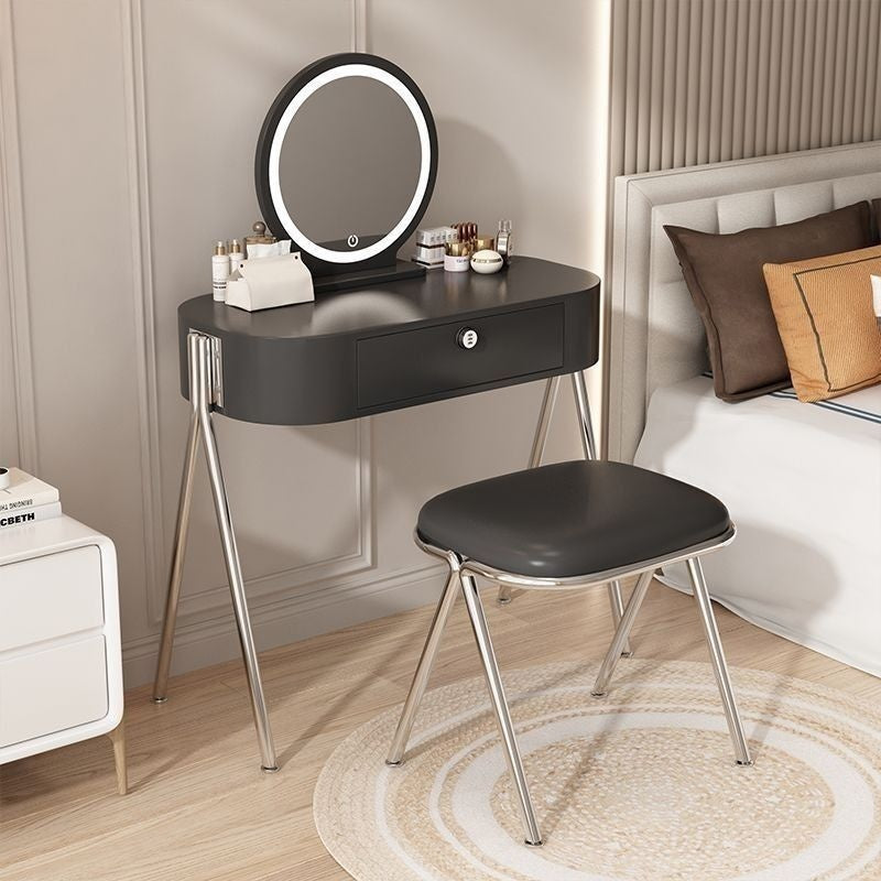 Nordic Light Luxury Simple Small Home Drawer Mirror Dressing Table Solid Wood One Makeup Storage