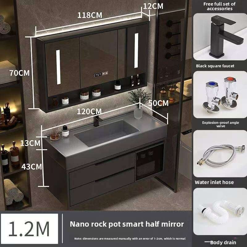 QW- Real Wood Storage Cabinet Smart Mirror in the Bathroom Sink Set