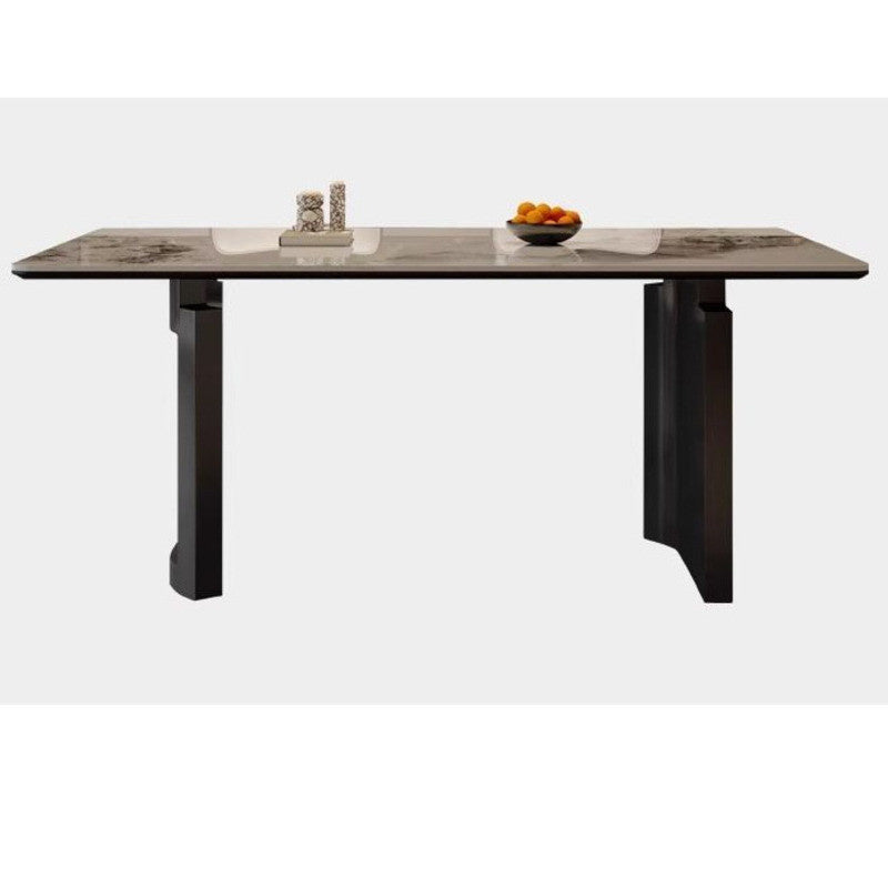 Minimalist Italian Granite Dining Table Rectangular Carbon Steel Edge with Full Support Base