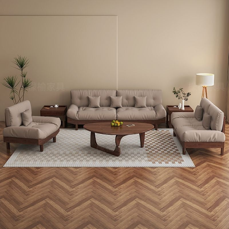 Nordic Full Set Solid Wood Sofa with Cloud Fabric, Simple Modern Living Room for Small Homes