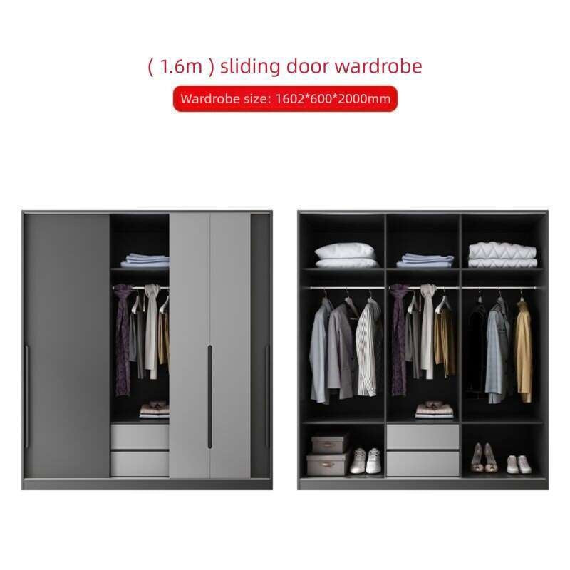 Modern wardrobe with sliding doors, bedroom storage cabinet, three-door hanging wardrobe, large capacity.